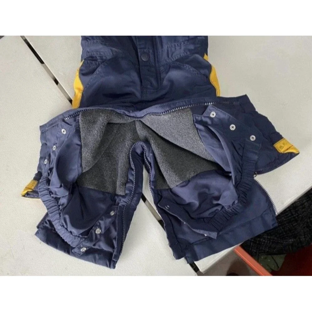 Vintage Baby Gap Navy Blue Yellow Stripe Snow Bib Overalls 12-18 Months